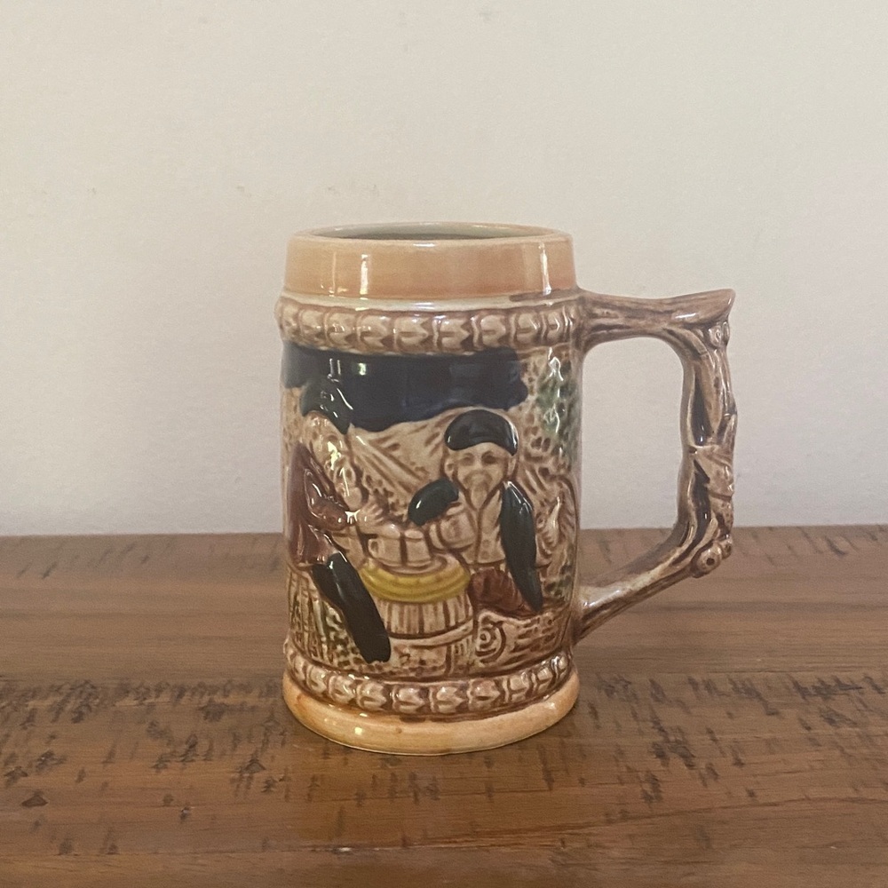 Vintage Ceramic Beer Stein Men Pipe Barrel Woods Made in Japan